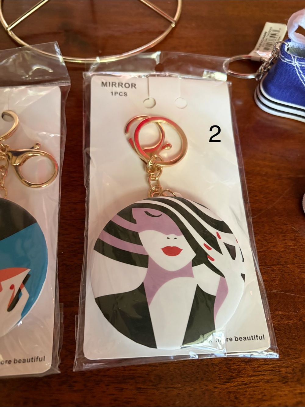 New Choose One Keychain/Bag Charm Mirror, Sneaker or large Pom Pom - Picture 7 of 9